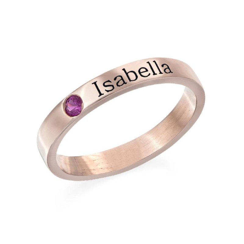 Personalized Birthstone and Name Ring in Sterling Silver