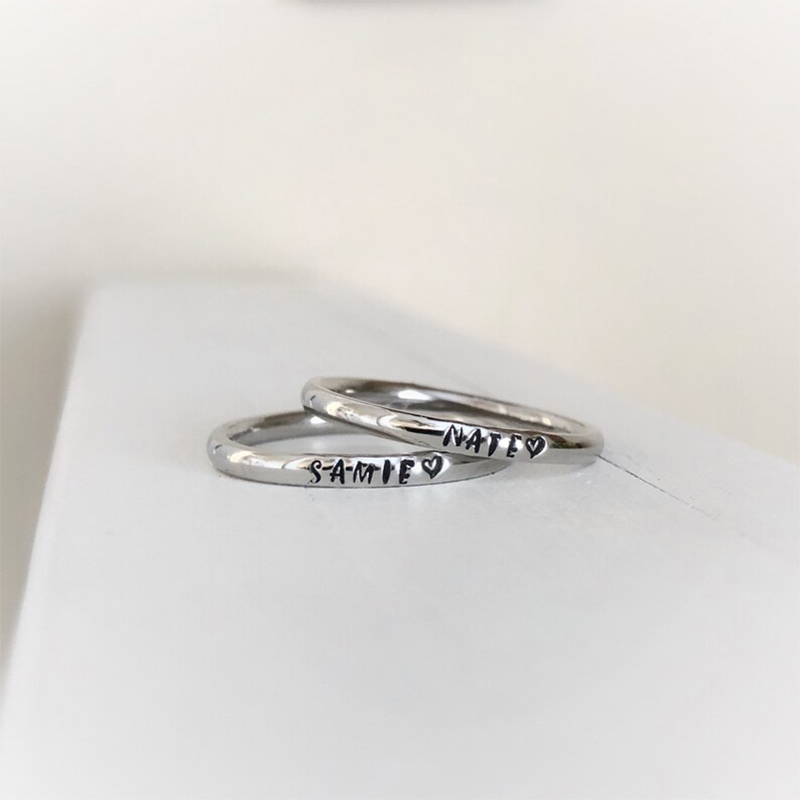 Tiny 2mm Custom Name Stacking Ring