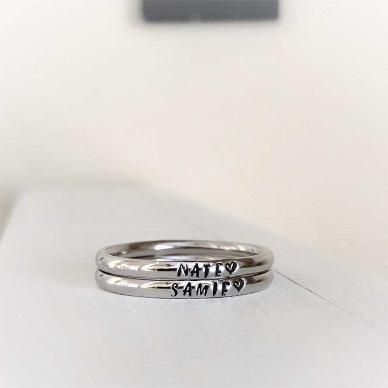 Tiny 2mm Custom Name Stacking Ring