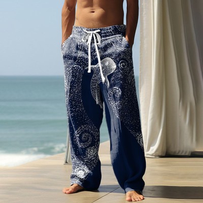 Starry Sky Ocean Bamboo Linen Holiday Casual Pants