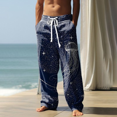 Starry Sky Ocean Bamboo Linen Holiday Casual Pants