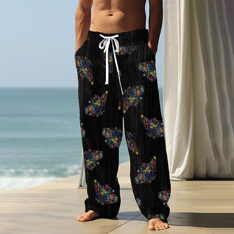 Floral Graffiti Slub Hemp Resort Slacks