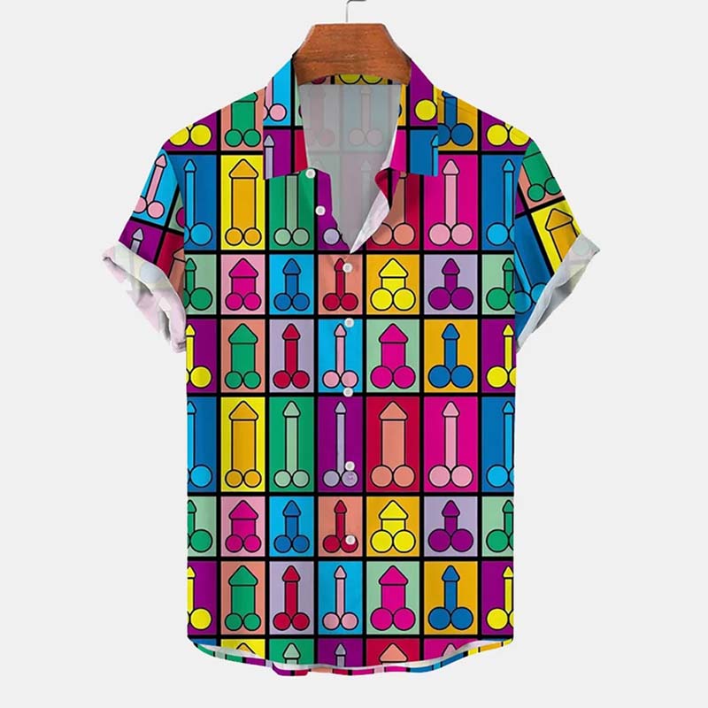 Colorful And Fun Cocks Print Casual Short Sleeve Shirt