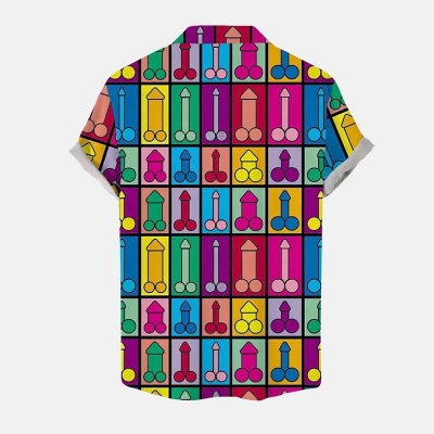 Colorful And Fun Cocks Print Casual Short Sleeve Shirt