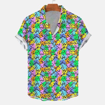 Colorful Boobs Stick Figure Print Casual Short Sleeve Shirt