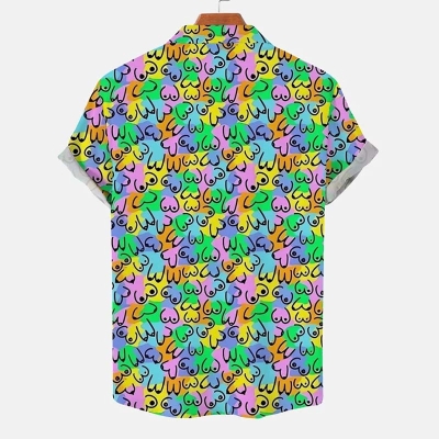 Colorful Boobs Stick Figure Print Casual Short Sleeve Shirt