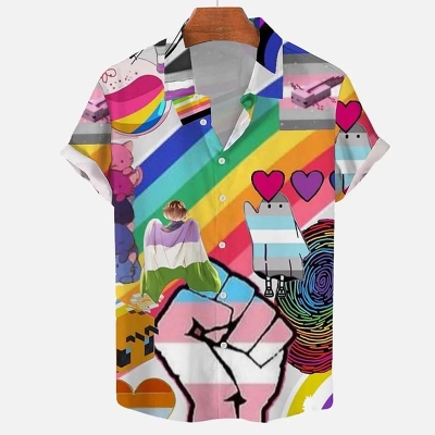 Love Is Love Rainbow Hawaiian Printed Short Sleeve Shirt
