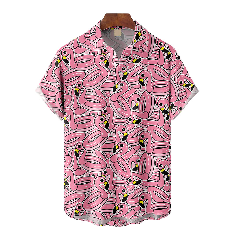 Moisture Wicking Flamingo Hawaiian Shirt