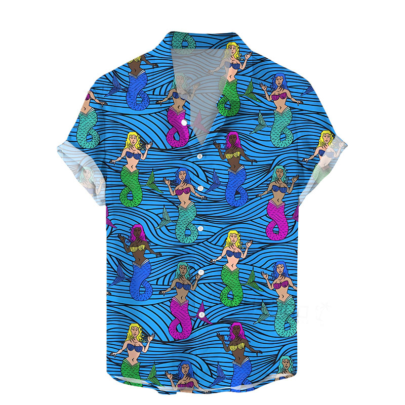 Cartoon Mermaid Pattern Hawaiian Shirt