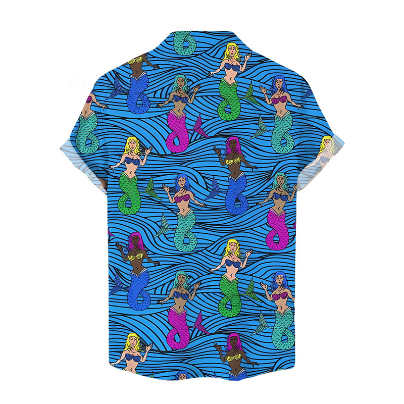 Cartoon Mermaid Pattern Hawaiian Shirt