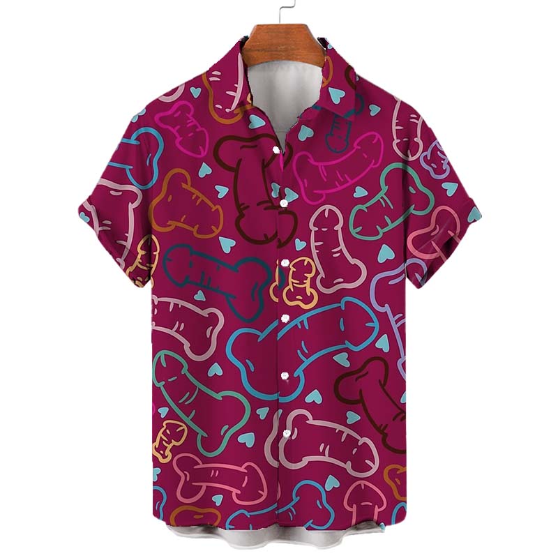 Colored In Cock Doodles Print Casual Shirt