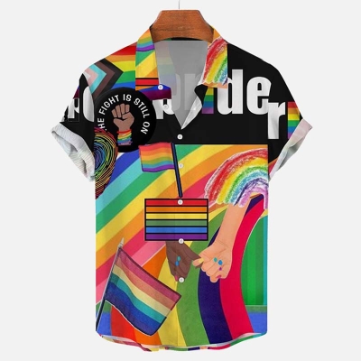 Rainbow Pride Printed Hawaiian Short Sleeve Shirt