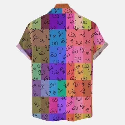 Colorful Cocks Print Casual Short Sleeve Shirt