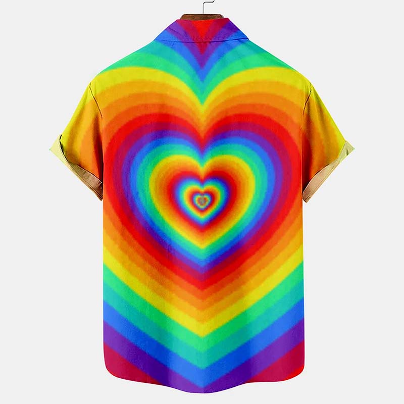 Rainbow Heart Hawaiian Printed Short Sleeve Shirt