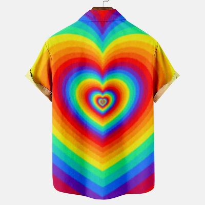 Rainbow Heart Hawaiian Printed Short Sleeve Shirt