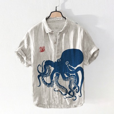 Octopus Pattern Cotton And Linen Shirt