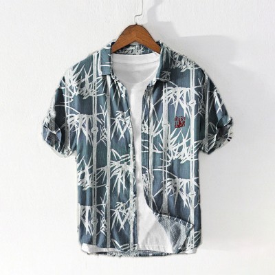 Bamboo Forest Pattern Cotton And Linen Shirt