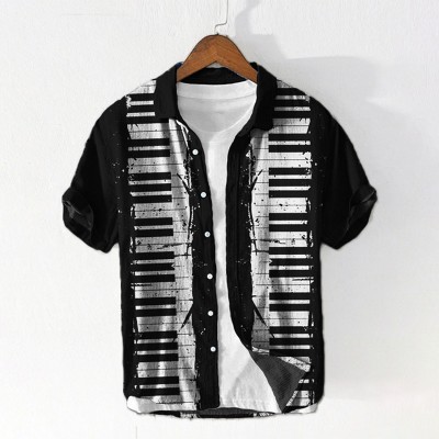 Note Keyboard Pattern Cotton And Linen Shirt