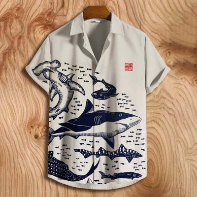 Ukiyoe Whale Print Shirt