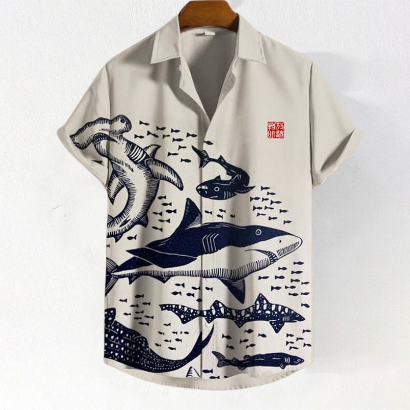 Ukiyoe Whale Print Shirt