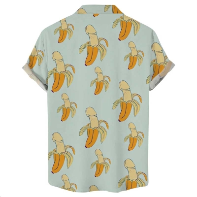 Fun Banana Cock Print Short Sleeve Shirt