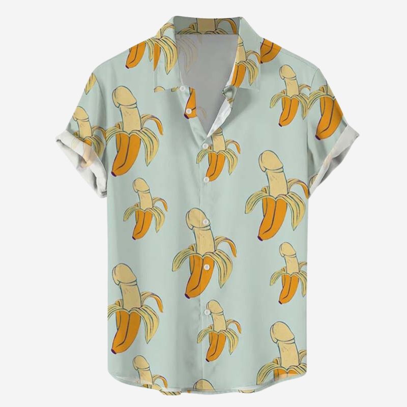 Fun Banana Cock Print Short Sleeve Shirt