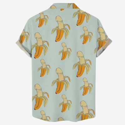 Fun Banana Cock Print Short Sleeve Shirt