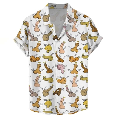 Flying Cocks Print Casual Short-Sleeved Shirt