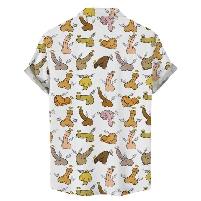 Flying Cocks Print Casual Short-Sleeved Shirt