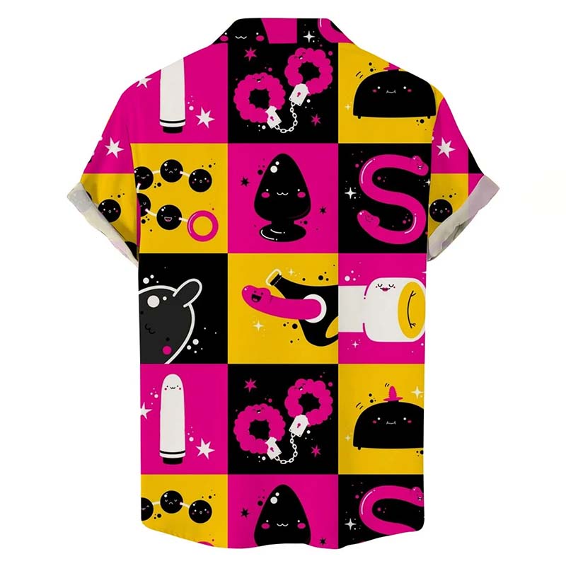 Toy Cocks Print Casual Short Sleeve Shirt