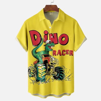 Dinosaur Racing Truck Hawaiian Shirt