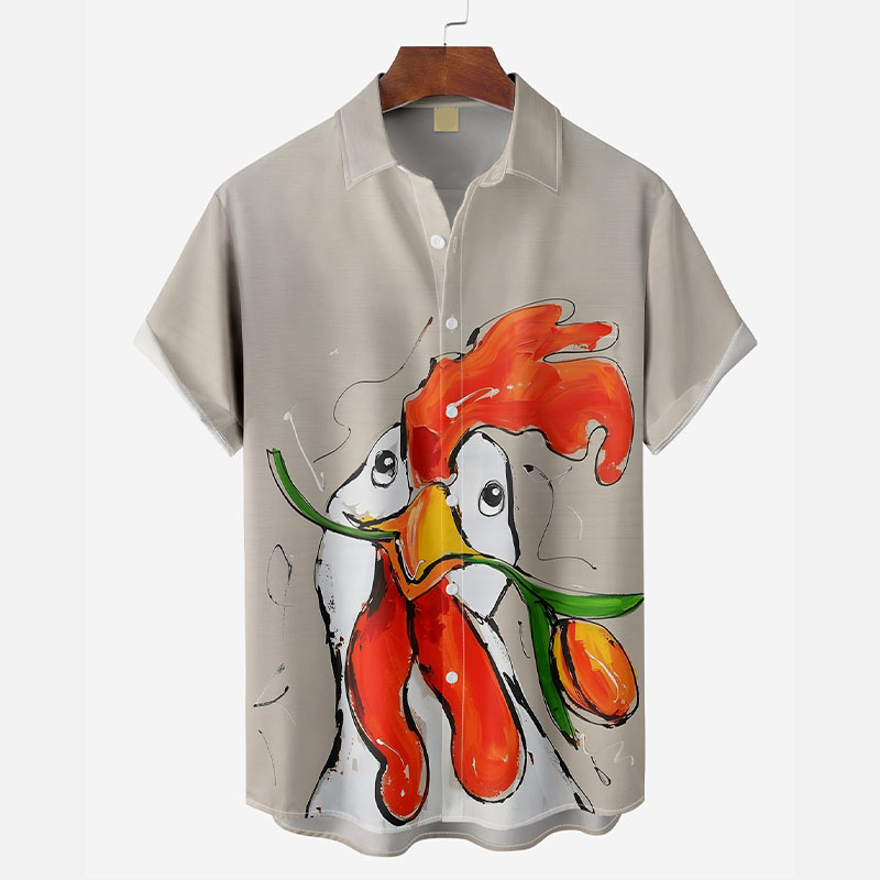 Rooster Print Hawaiian Shirt