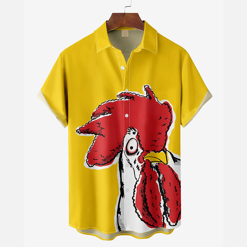 Rooster Print Hawaiian Shirt