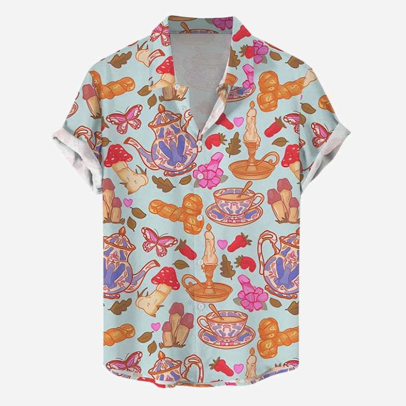 Fun Cocks Afternoon Tea Print Short Sleeved Shirt