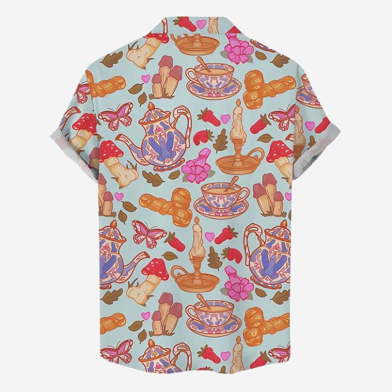 Fun Cocks Afternoon Tea Print Short Sleeved Shirt