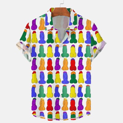 Rainbow Cocks Print Casual Shirt