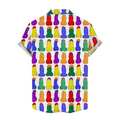 Rainbow Cocks Print Casual Shirt
