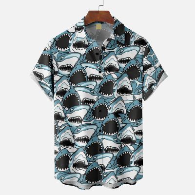 Moisture wicking Shark Hawaiian Shirt