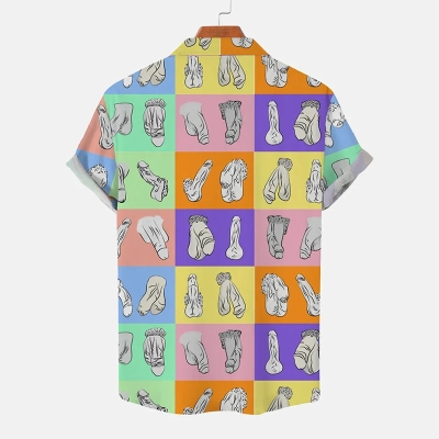 Rainbow Colorblock And Cocks Hawaiian Shirt