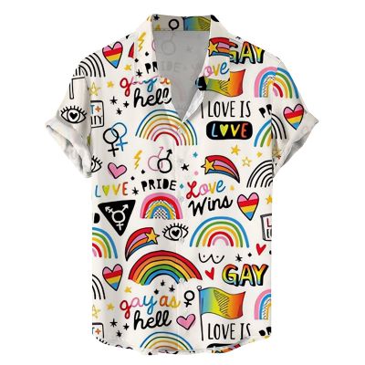 Rainbow LGBT Love Is Love Print Casual Short Sleeve Shirt