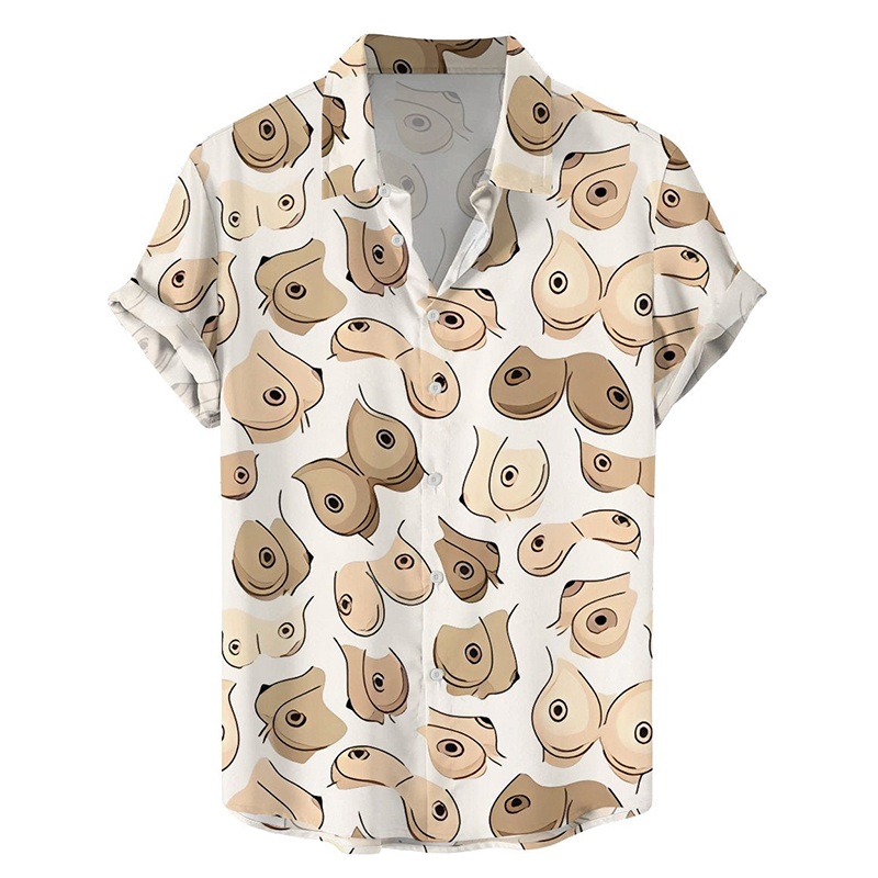 Fun Boobs Print Casual Short Sleeve Shirt