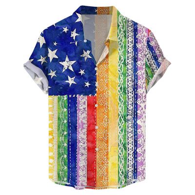 Hope Will Never Be Silent Ethnic Rainbow American Flag Print Short Sleeve Shirt