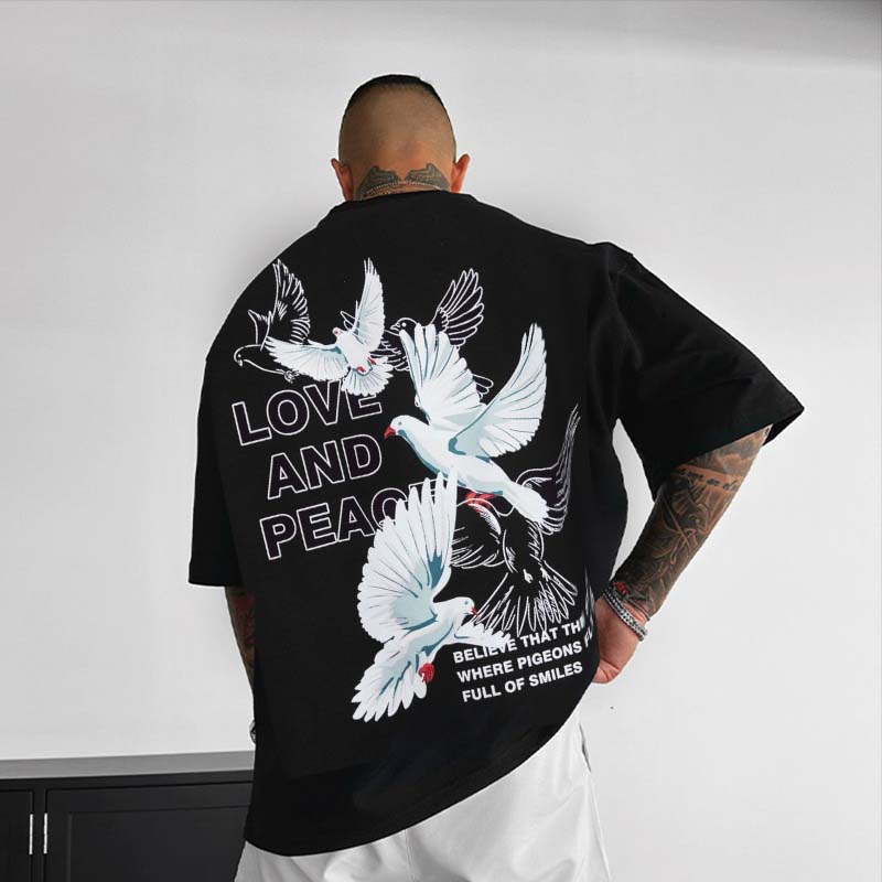 Love and Peace White Dove Print T-Shirt