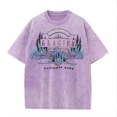 Glacier National Park Printed Multicolor Washed Cotton T-shirt