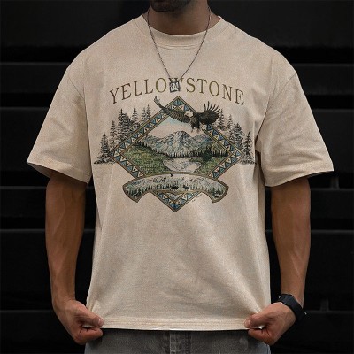 Yellow Stone Print Washed Cotton T-Shirt