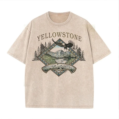 Yellow Stone Print Washed Cotton T-Shirt