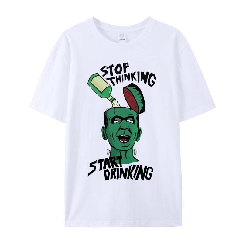 Stop Thinking Start Drinking Oktoberfest Printed T-Shirt