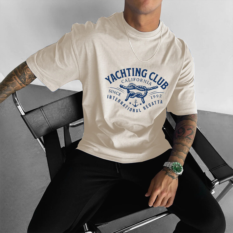 Hip Hop Yachting Club Printed Cotton T-Shirt