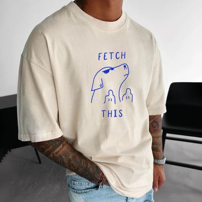 Cute Puppy Fetch It Printed Cotton T-Shirt