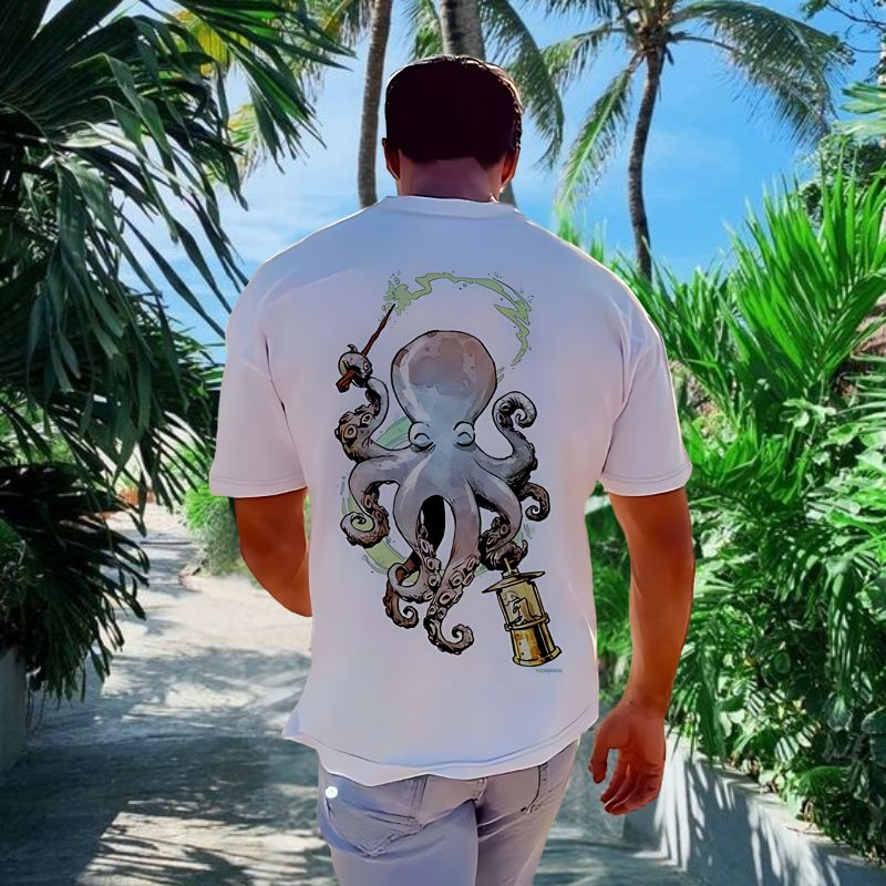 Sea Octopus Siren Graphic Print T-shirt